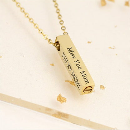 Personalized Engraved Bar Urn Ashes Necklace for Cremation Jewelry Memorial Keepsake