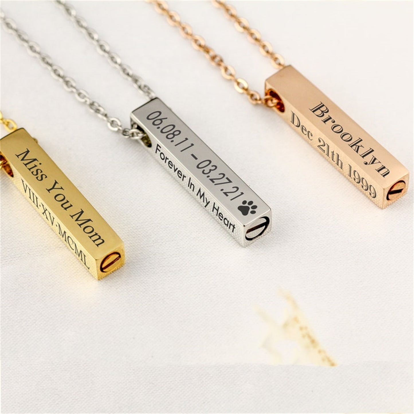Personalized Engraved Bar Urn Ashes Necklace for Cremation Jewelry Memorial Keepsake