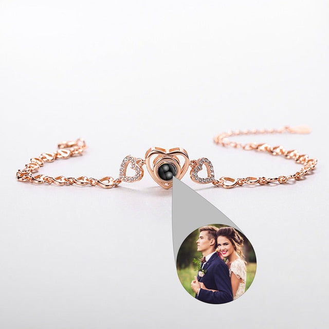 Personalized Heart Photo Projection Bracelet Gift for Her Anniversary Gift