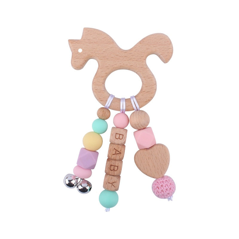 Personalized Name Sensory Baby Toy, Custom Fiddle Toy, Wooden Infant Toy, Silicone Ring For Baby, Baby Showers Gift, Gift For Newborn/Baby