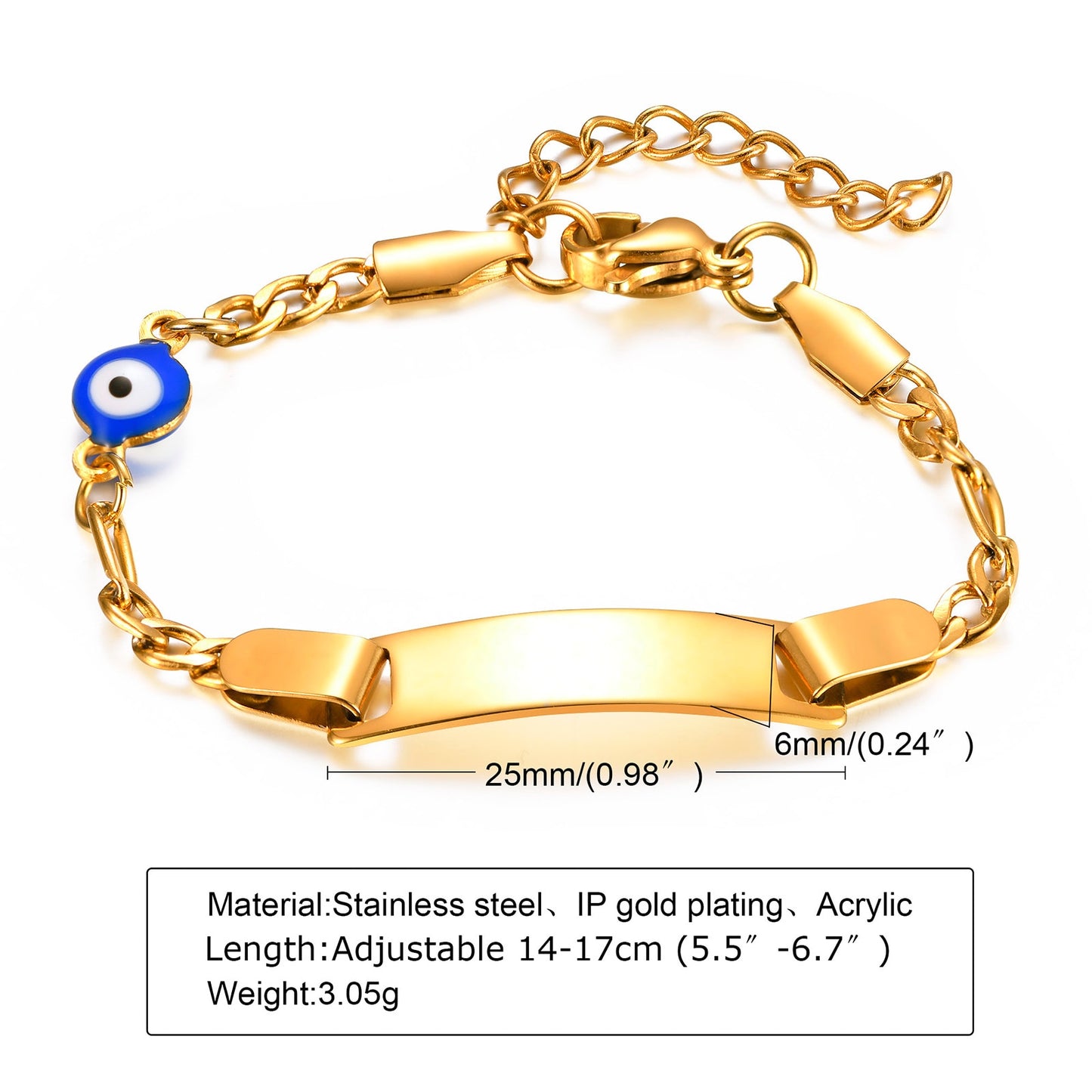 Custom Personalized Name Baby ID Bracelet, Stainless Steel