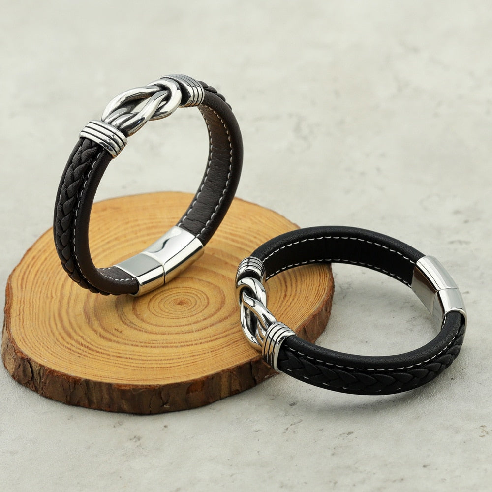 Grandmother and Grandson Forever Linked Together Braided Leather Bracelet