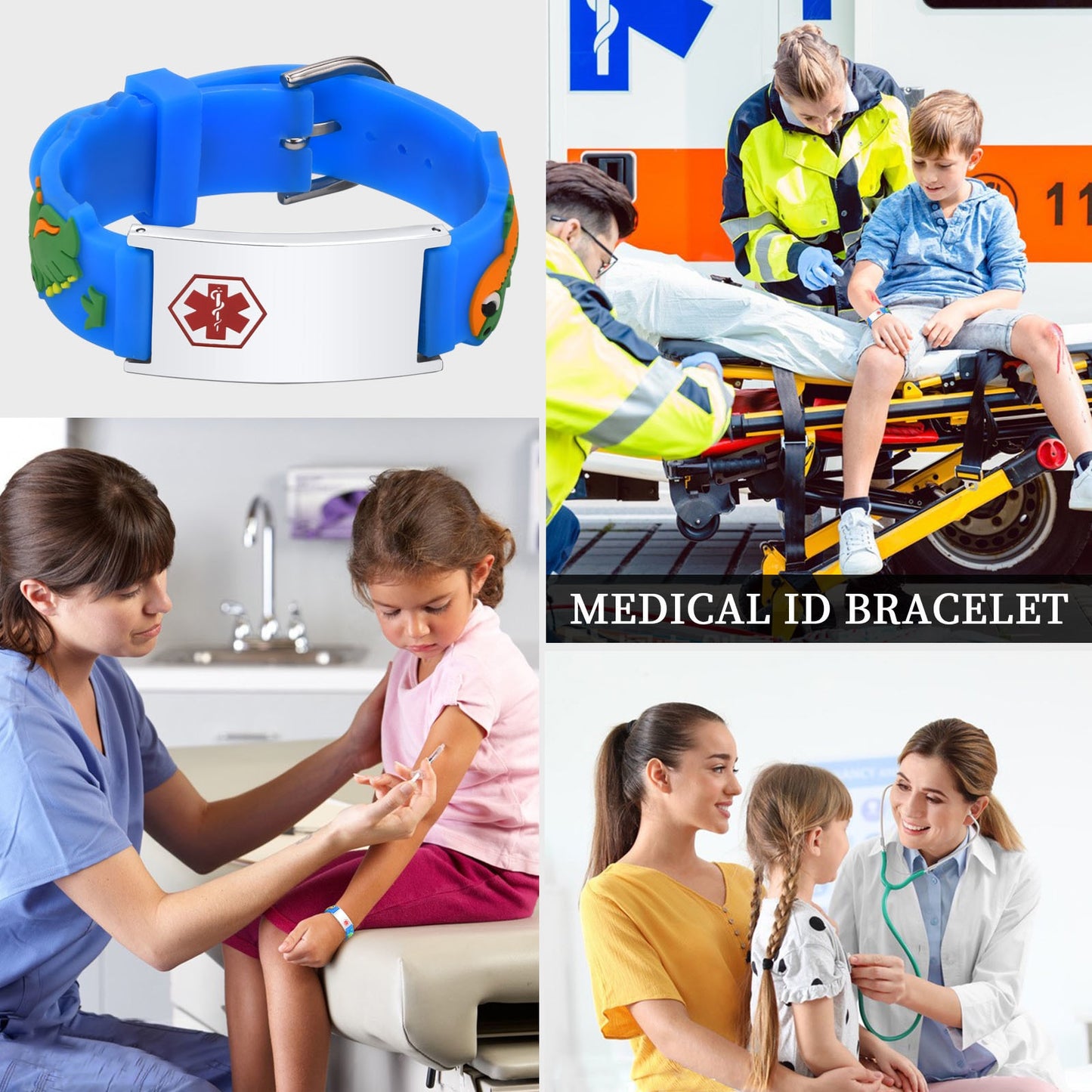 Personalized Cartoon Medical Alert Identification Silicone Bracelet for Kids