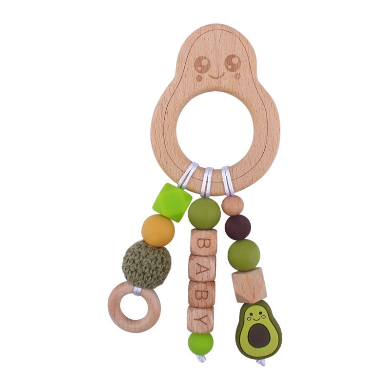 Personalized Name Sensory Baby Toy, Custom Fiddle Toy, Wooden Infant Toy, Silicone Ring For Baby, Baby Showers Gift, Gift For Newborn/Baby