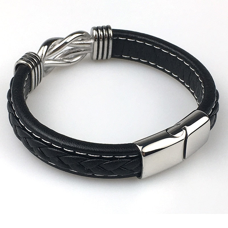 Grandmother and Grandson Forever Linked Together Braided Leather Bracelet