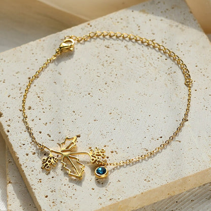 Personalized Sterling Silver Brass Anklet with Birthstone and Birth Flower for Mother's Day Birthday Women