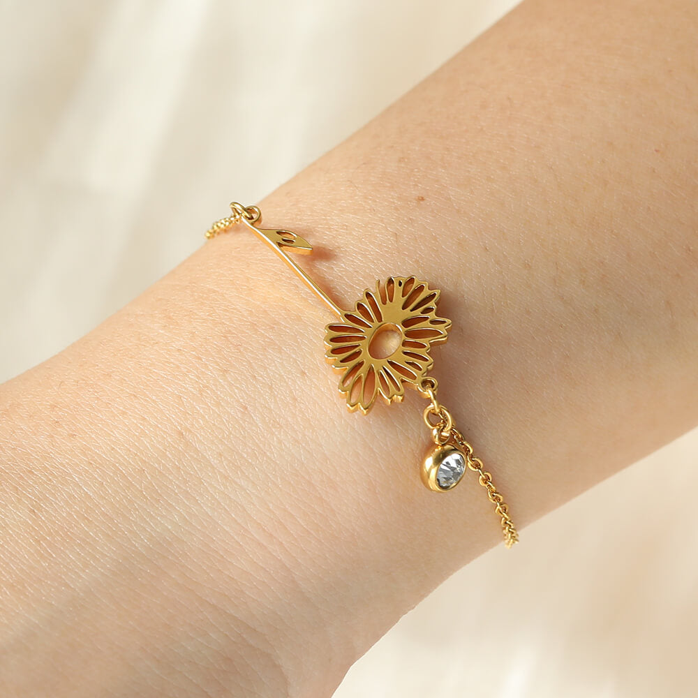 Personalized Sterling Silver Brass Anklet with Birthstone and Birth Flower for Mother's Day Birthday Women