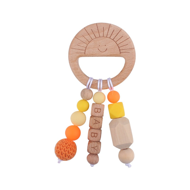 Personalized Name Sensory Baby Toy, Custom Fiddle Toy, Wooden Infant Toy, Silicone Ring For Baby, Baby Showers Gift, Gift For Newborn/Baby