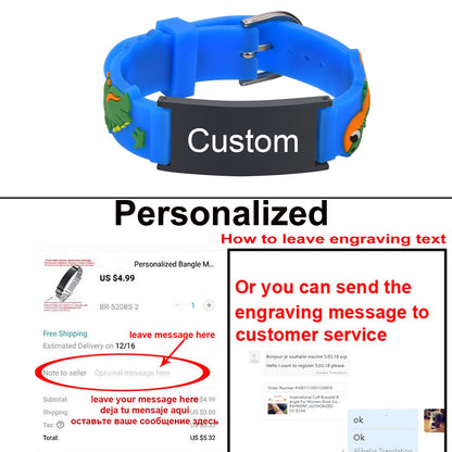 Personalized Cartoon Medical Alert Identification Silicone Bracelet for Kids