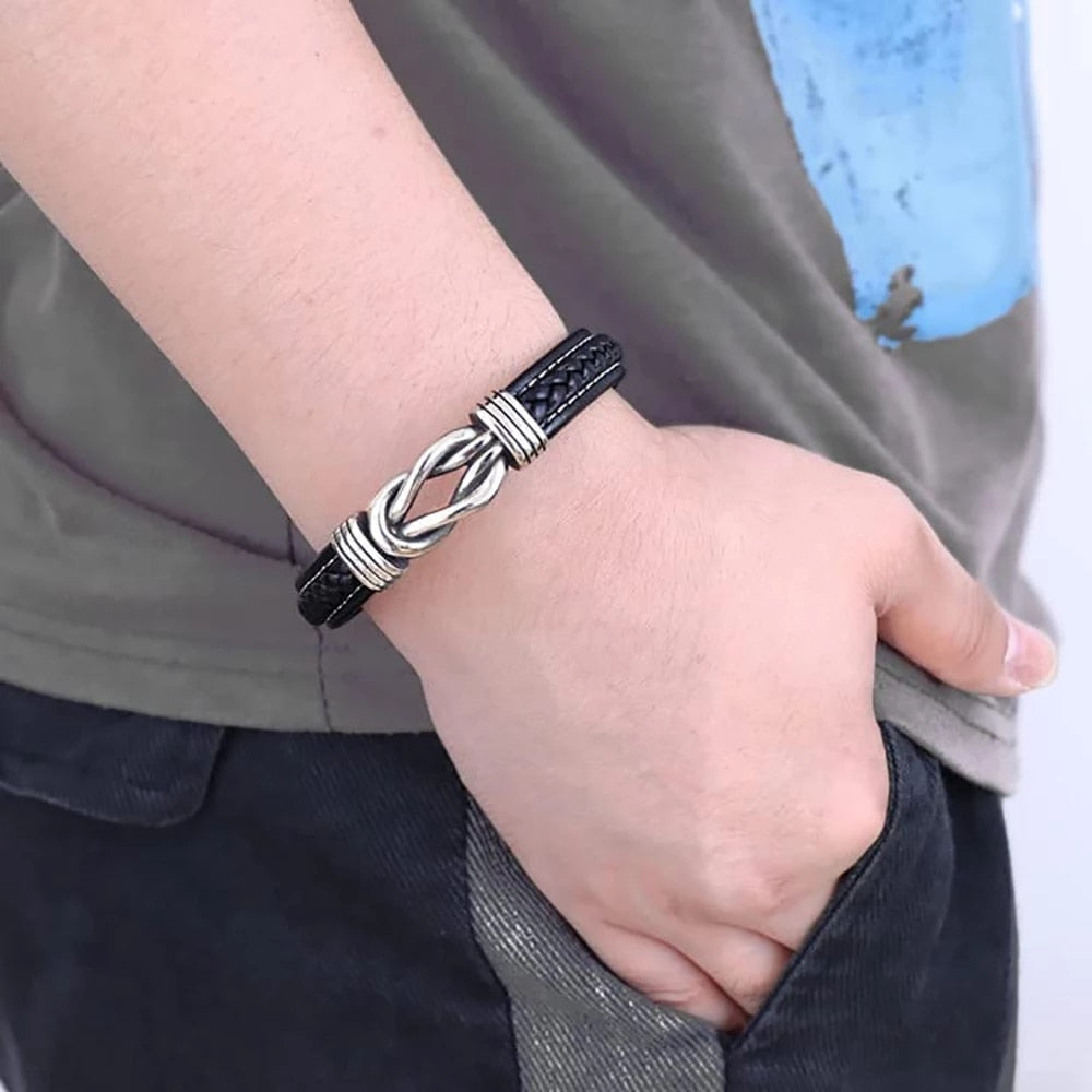 Grandmother and Grandson Forever Linked Together Braided Leather Bracelet