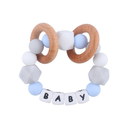 Personalized Name Sensory Baby Toy, Custom Fiddle Toy, Wooden Infant Toy, Silicone Ring For Baby, Baby Showers Gift, Gift For Newborn/Baby