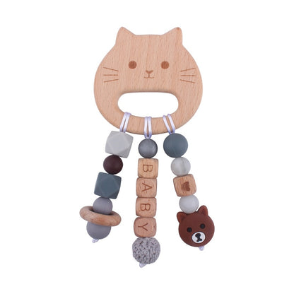 Personalized Name Sensory Baby Toy, Custom Fiddle Toy, Wooden Infant Toy, Silicone Ring For Baby, Baby Showers Gift, Gift For Newborn/Baby