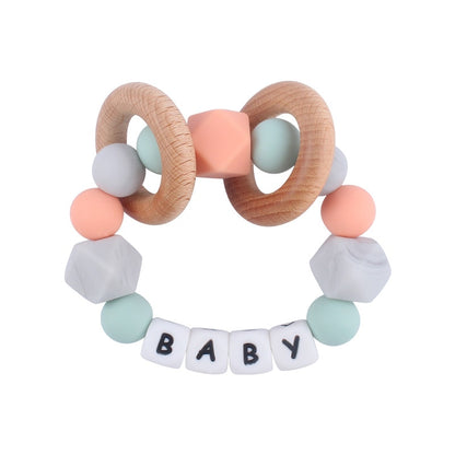 Personalized Name Sensory Baby Toy, Custom Fiddle Toy, Wooden Infant Toy, Silicone Ring For Baby, Baby Showers Gift, Gift For Newborn/Baby