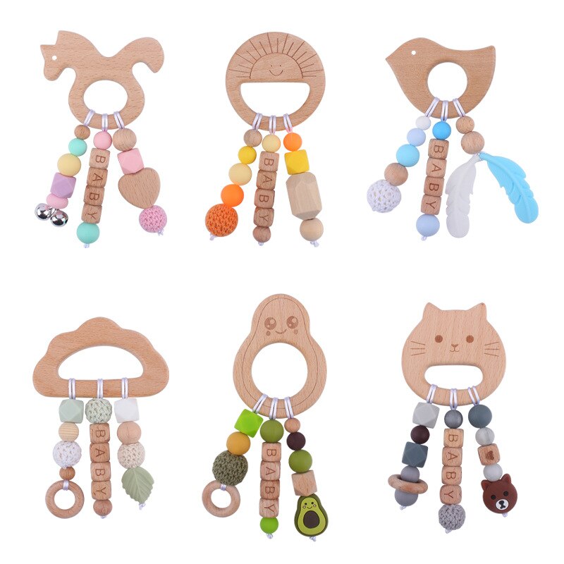 Personalized Name Sensory Baby Toy, Custom Fiddle Toy, Wooden Infant Toy, Silicone Ring For Baby, Baby Showers Gift, Gift For Newborn/Baby