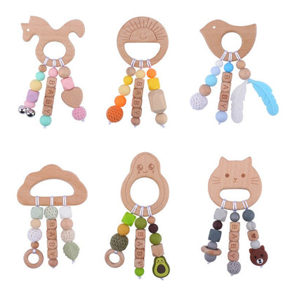 Personalized Name Sensory Baby Toy, Custom Fiddle Toy, Wooden Infant Toy, Silicone Ring For Baby, Baby Showers Gift, Gift For Newborn/Baby