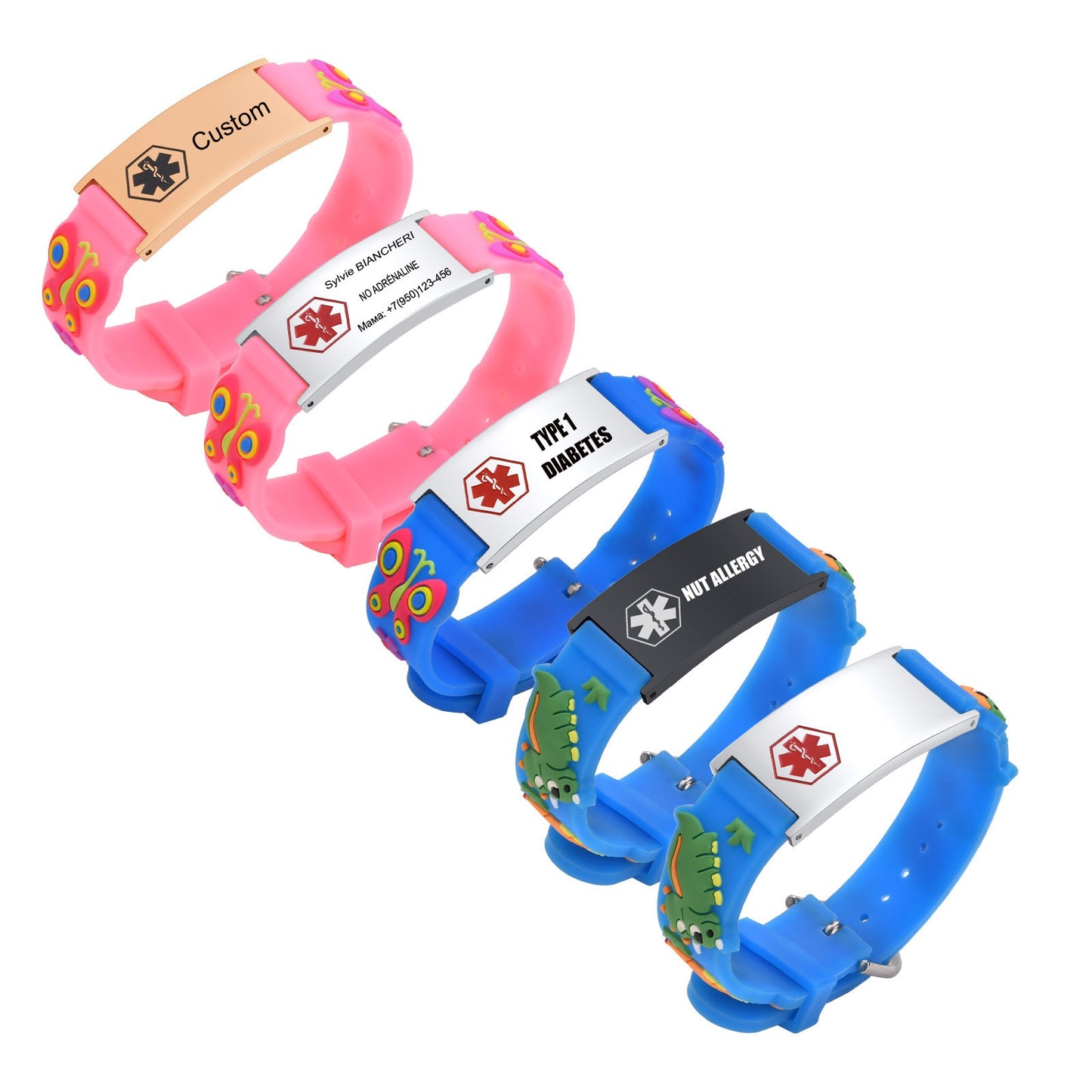 Personalized Cartoon Medical Alert Identification Silicone Bracelet for Kids