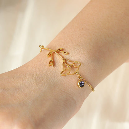 Personalized Sterling Silver Brass Anklet with Birthstone and Birth Flower for Mother's Day Birthday Women