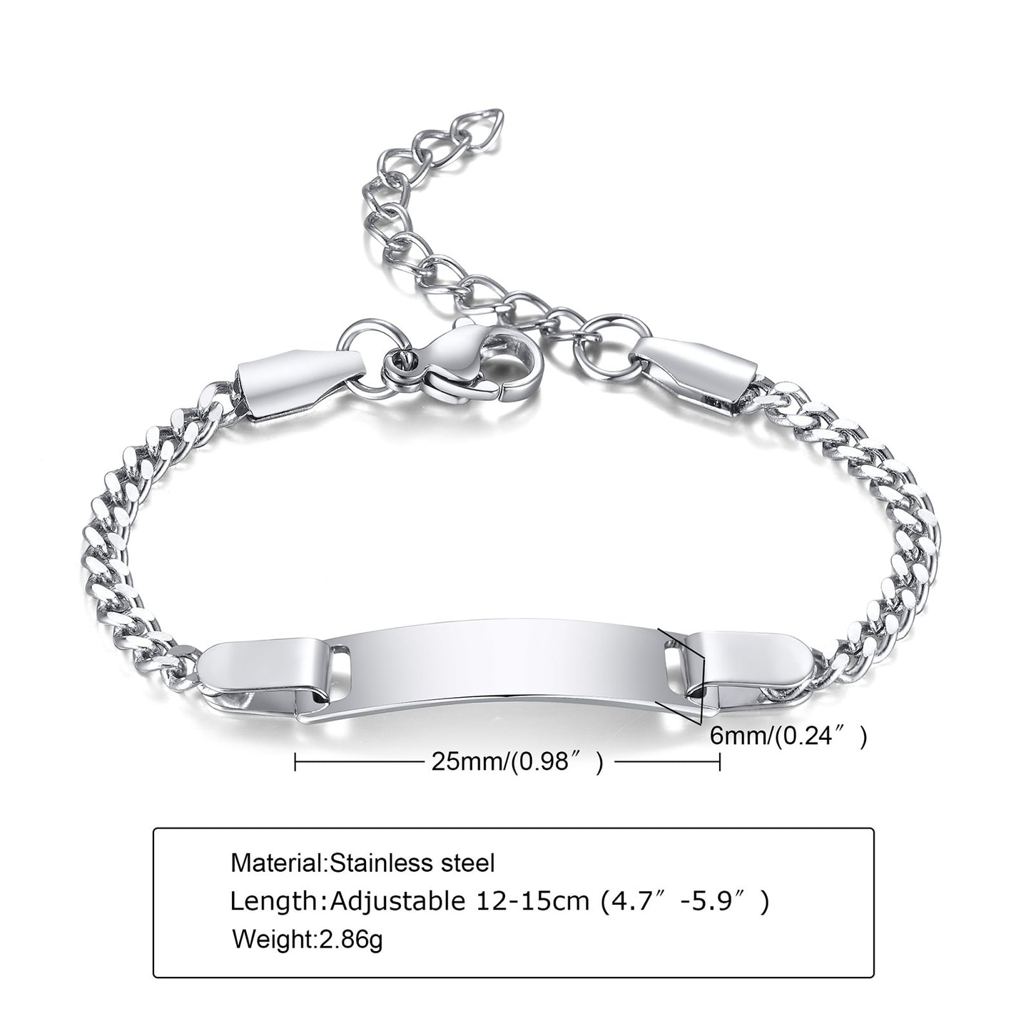 Custom Personalized Name Baby ID Bracelet, Stainless Steel