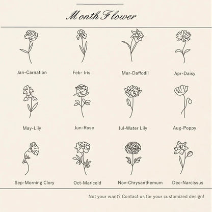 Personalized Sterling Silver Brass Anklet with Birthstone and Birth Flower for Mother's Day Birthday Women