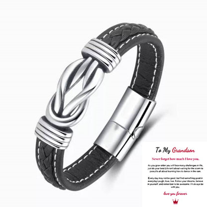 Grandmother and Grandson Forever Linked Together Braided Leather Bracelet