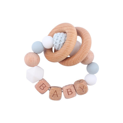 Personalized Name Sensory Baby Toy, Custom Fiddle Toy, Wooden Infant Toy, Silicone Ring For Baby, Baby Showers Gift, Gift For Newborn/Baby