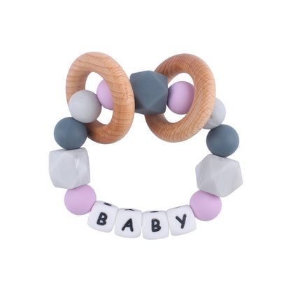 Personalized Name Sensory Baby Toy, Custom Fiddle Toy, Wooden Infant Toy, Silicone Ring For Baby, Baby Showers Gift, Gift For Newborn/Baby