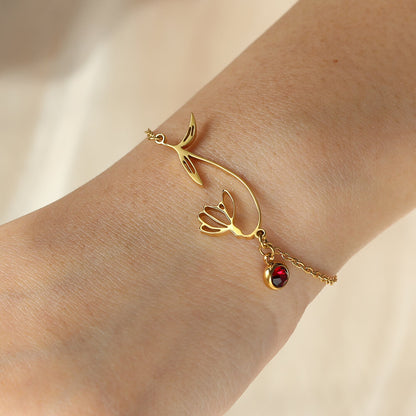 Personalized Sterling Silver Brass Anklet with Birthstone and Birth Flower for Mother's Day Birthday Women