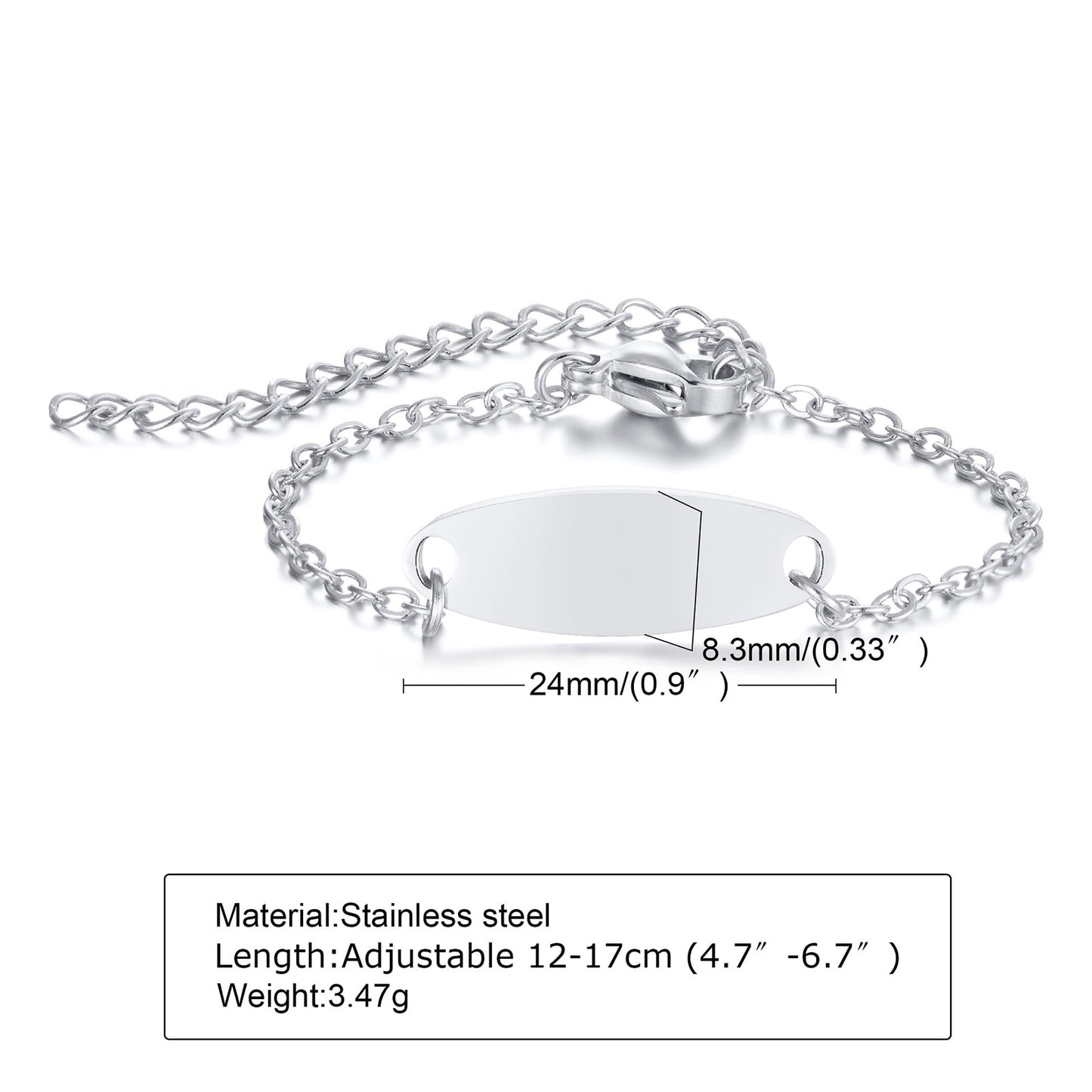Custom Personalized Name Baby ID Bracelet, Stainless Steel