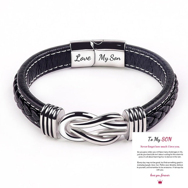 Grandmother and Grandson Forever Linked Together Braided Leather Bracelet