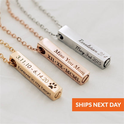 Personalized Engraved Bar Urn Ashes Necklace for Cremation Jewelry Memorial Keepsake