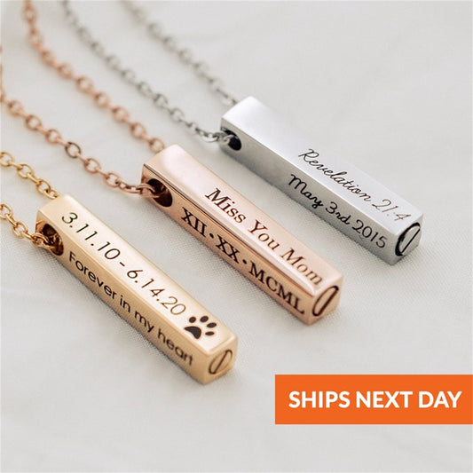 Personalized Engraved Bar Urn Ashes Necklace for Cremation Jewelry Memorial Keepsake