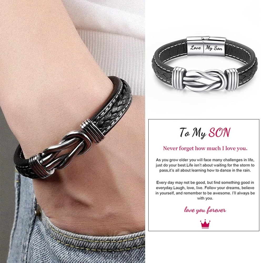 Grandmother and Grandson Forever Linked Together Braided Leather Bracelet