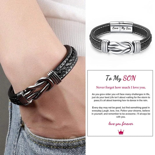 Grandmother and Grandson Forever Linked Together Braided Leather Bracelet